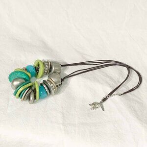 Lane Bryant Blue Green Silver Beaded Chunky Statement Necklace Jewelry